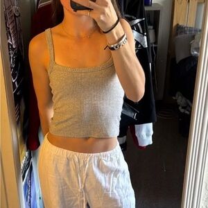 SUPRE Ribbed Square-Neck Crop Tank Top - Gray